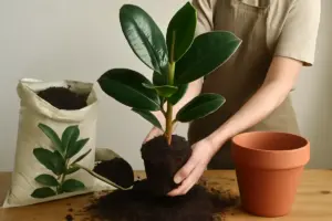 Terra specifica per ficus elastica: favorisce foglie più grandi e minimizza lo stress da trapianto