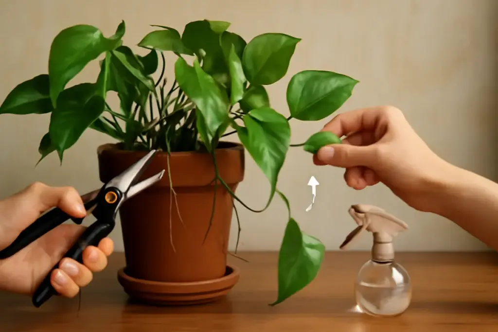 Pothos con radici aeree: è normale o va potato? Il trucco per stimolare nuove foglie